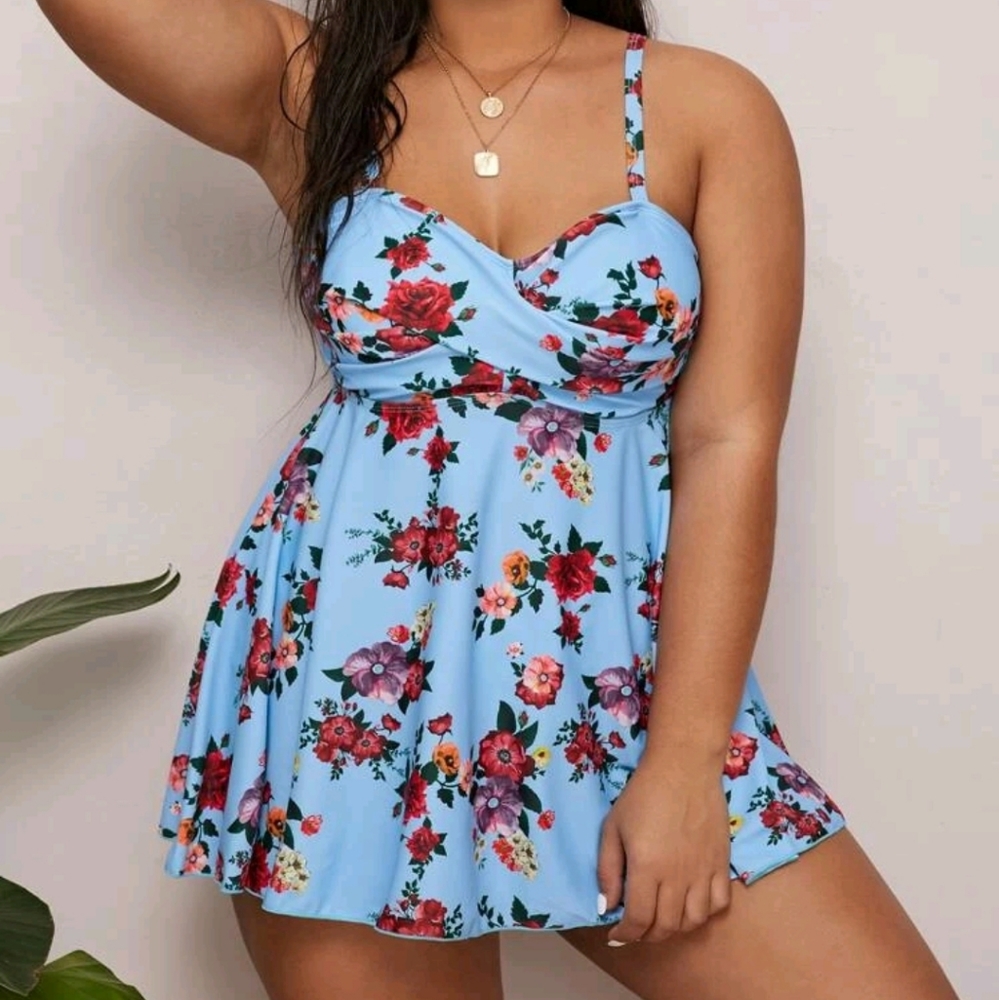 Plus Floral High Waisted Bikini Bottom Tankini